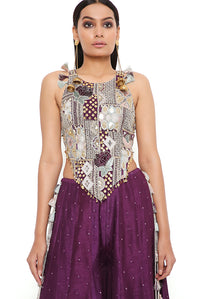 Purple Georgette Choli with Silk Sharara Set