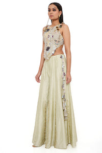 Mint Georgette Embroidered Choli With Silk Sharara