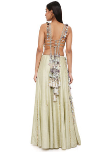 Mint Georgette Embroidered Choli With Silk Sharara