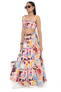 Trance Print Denim Skirt Set