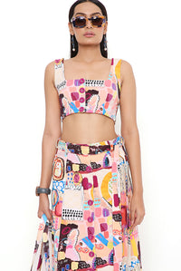 Trance Print Denim Skirt Set