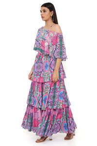 Pink Enchanted Print One Shoulder Sharara Set