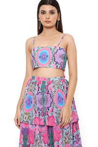 Pink Enchanted Print One Shoulder Sharara Set