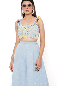 Blue Embroidered Bustier And Flared Pant