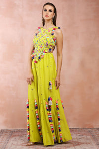 Lime Green Embroidered Choli With Sharara