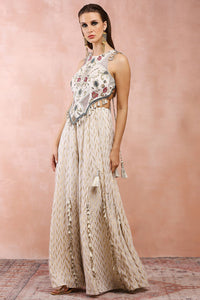 Off White Applique Embroidered Choli With Sharara