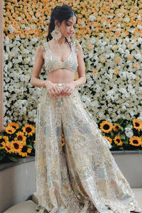 Off White Applique Embroidered Choli With Sharara