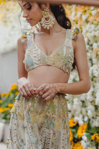 Off White Applique Embroidered Choli With Sharara