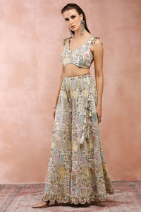 Off White Embroidered Choli With Sharara And Dupatta