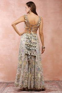 Off White Embroidered Choli With Sharara And Dupatta