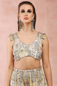 Off White Embroidered Choli With Sharara And Dupatta