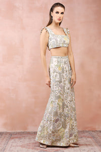 Off White Applique Embroidered Choli And Skirt