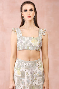 Off White Applique Embroidered Choli And Skirt
