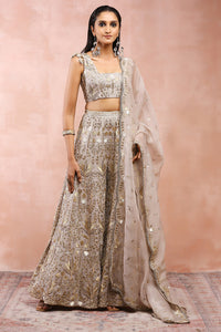 Grey Embroidered Choli With Sharara And Dupatta