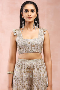 Grey Embroidered Choli With Sharara And Dupatta