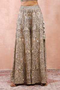 Grey Embroidered Choli With Sharara And Dupatta