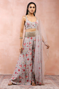 Grey Gulbagh Print Choli With Sharara And Dupatta