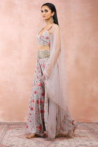 Grey Gulbagh Print Choli With Sharara And Dupatta