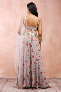 Grey Gulbagh Print Choli With Sharara And Dupatta