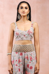 Grey Gulbagh Print Choli With Sharara And Dupatta