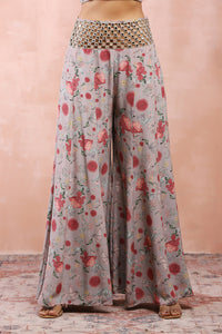 Grey Gulbagh Print Choli With Sharara And Dupatta