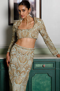 Soha Mint Embroidered Choli And Skirt