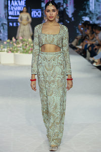 Soha Mint Embroidered Choli And Skirt