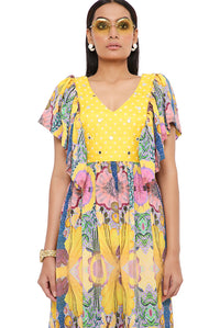 Yellow Enchanted Print Crepe Dress