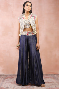 Stone Jacket And Bustier With Denim Sharara