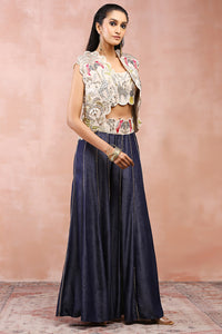 Stone Jacket And Bustier With Denim Sharara