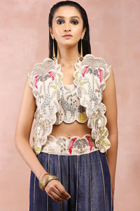 Stone Jacket And Bustier With Denim Sharara