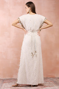 Cream Jacket With Crushed Tissue Bustier And Pant