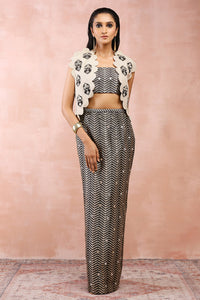 Gold Embroidered Jacket With Bustier And Skirt