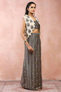 Gold Embroidered Jacket With Bustier And Skirt