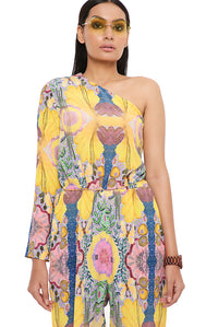 Yellow Enchanted Print Crepe Jumpsuit