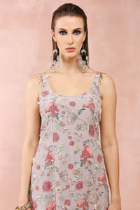 Grey Gulbagh Print Kurta And Churidar With Dupatta