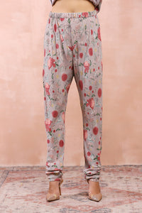 Grey Gulbagh Print Kurta And Churidar With Dupatta