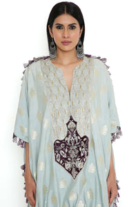 Powder Blue Banarasi High Low Kurta With Joggers