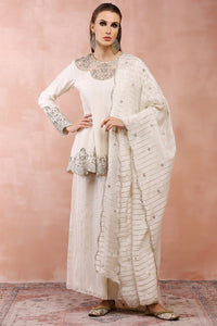 Off White Embroidered Kurta With Palazzo And Dupatta