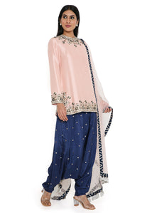 Rose Pink Silk Kurta And Mukaish Salwaar With Dupatta