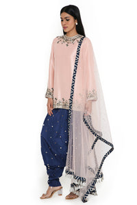 Rose Pink Silk Kurta And Mukaish Salwaar With Dupatta