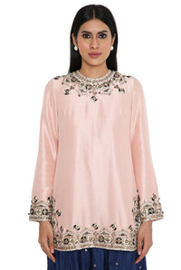 Rose Pink Silk Kurta And Mukaish Salwaar With Dupatta