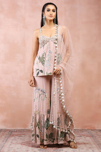 Rose Pink Niloufar Print Kurta With Sharara And Dupatta
