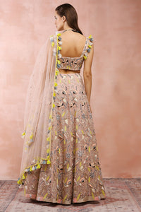 Rose Pink Embroidered Choli With Lehenga And Dupatta
