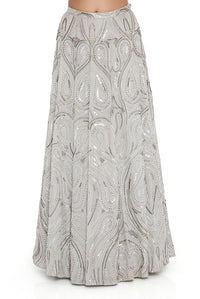 Grey Choli And Lehenga With Mukaish Net Dupatta