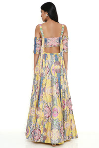 Yellow Dupion Silk Embroidered Top With Lehenga