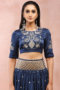 Navy Embroidered Choli And Lehenga With Dupatta