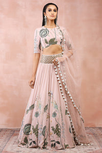 Rose Pink Niloufar Print Choli With Lehenga And Dupatta