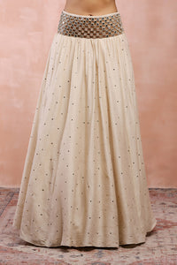 Cream Top With Embroidered Belt Lehenga And Dupatta
