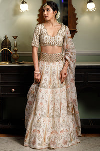 Sultana Cream Embroidered & Printed Lehenga Set